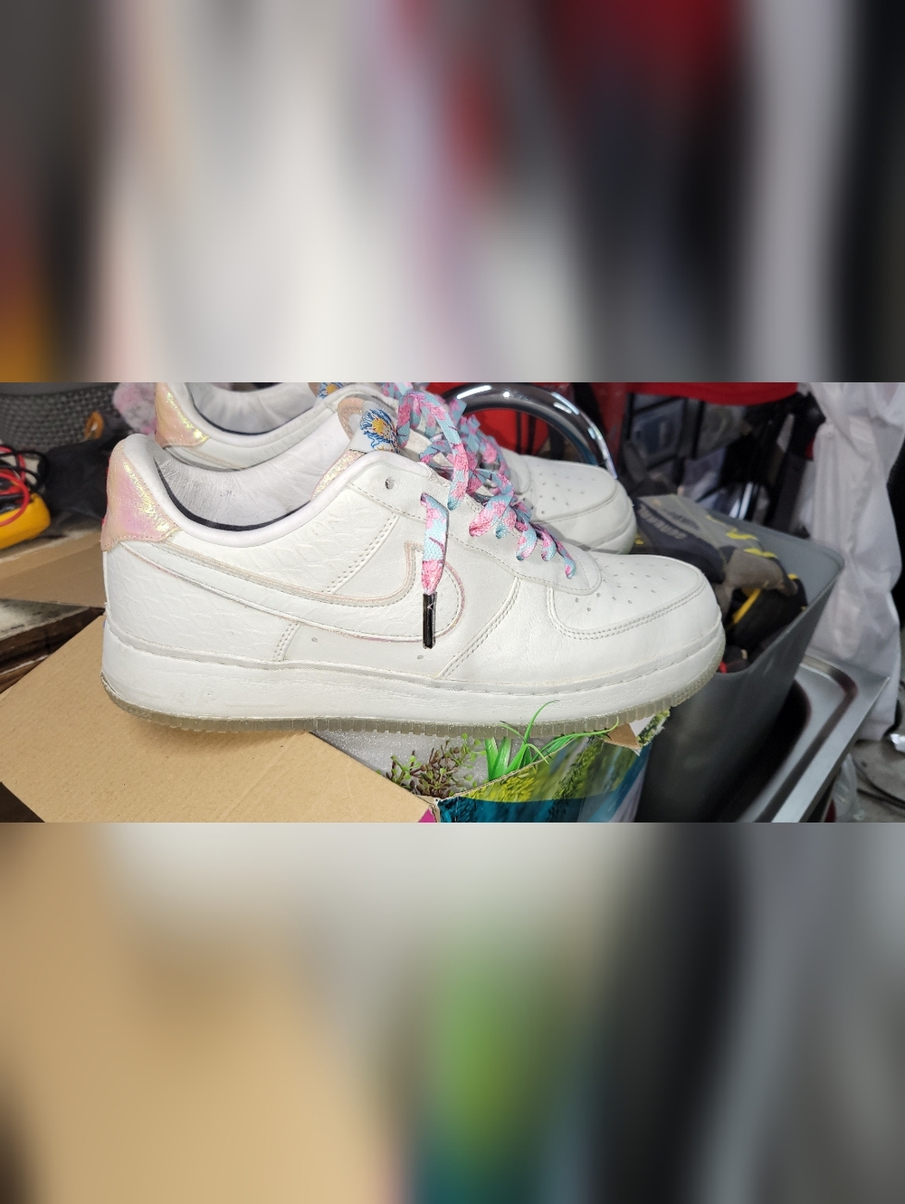 Nike White Low-Top Sneakers with Pastel Rainbow Accents